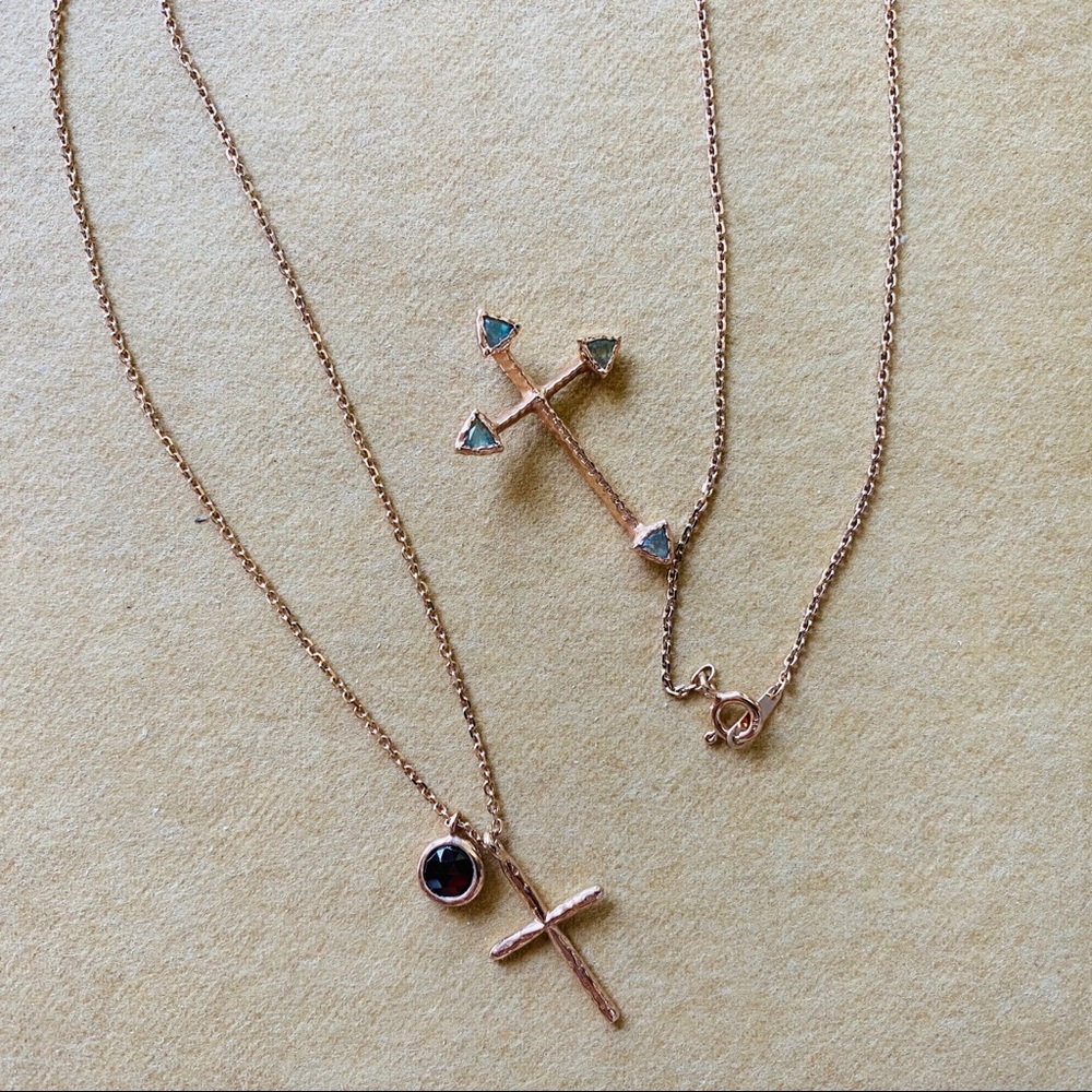 Rose Gold Cross Necklaces & Large Onyx Pendant
